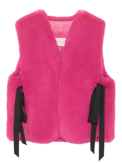 FAUX FUR TIED KITTEN RIBBON VEST