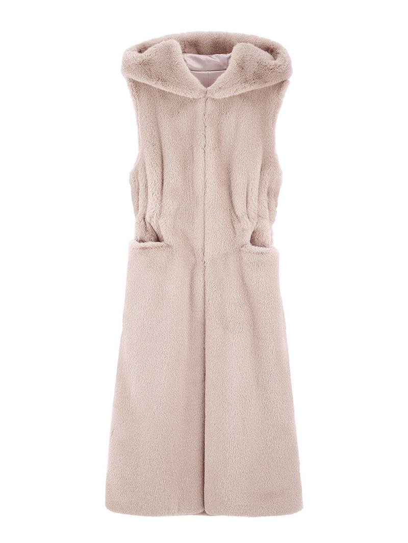 FAUX FUR LAON HOODED MAXI VEST