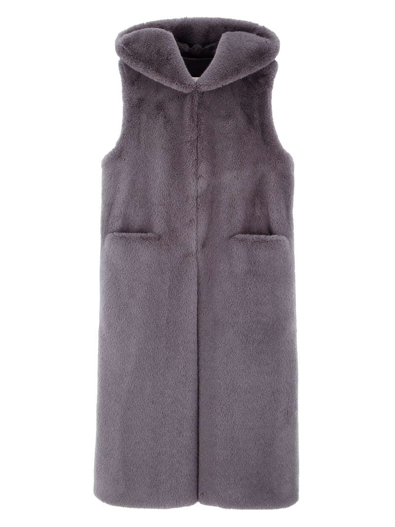 FAUX FUR LAON HOODED MAXI VEST