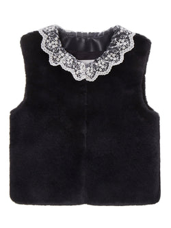 FAUX FUR KIRE LACE DETAILS VEST